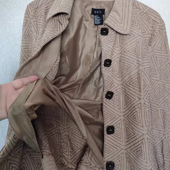 Women’s Suede Jackets Women’s Size 14 Geometric Tan Brown Button Up Formal - Picture 6 of 12